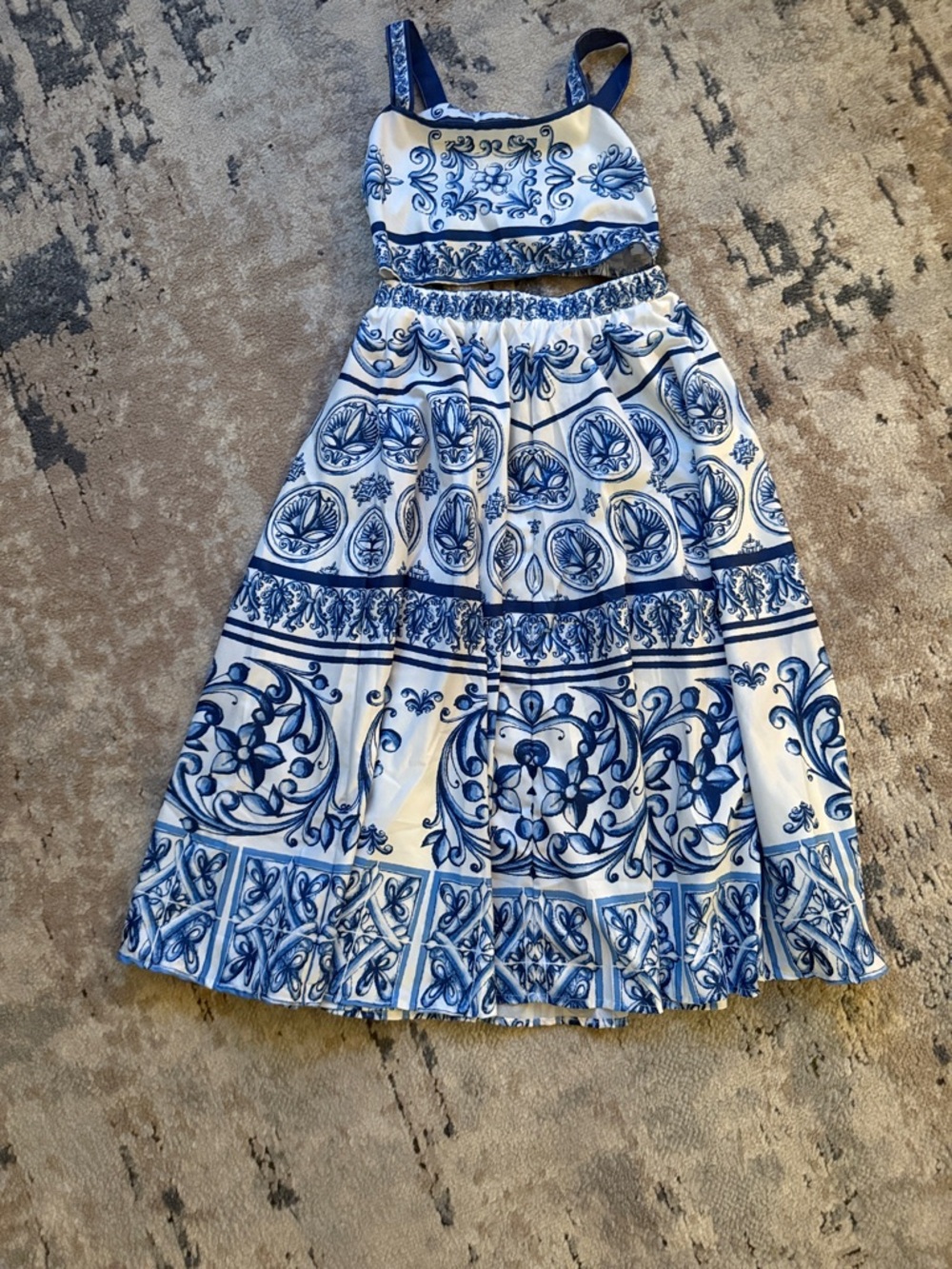 Big Girls size 12 Blue & White Printed Midi Skirt -